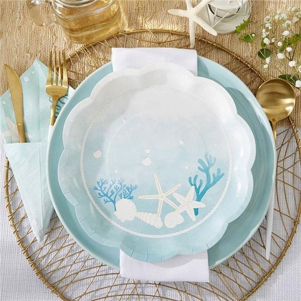 Kate Aspen 28548NA 9.0 x 9.0 x 0.6 in. Beach Party Premium Paper Plates - Set of 16 28548NA - main